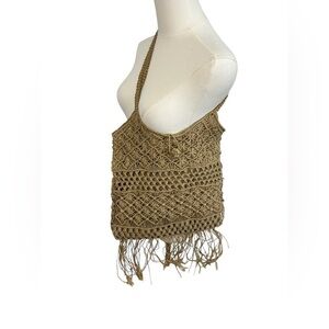 Ralph Lauren Denim & Supply Bag Crochet Macrame Boho Jute Shoulder Purse Vtg